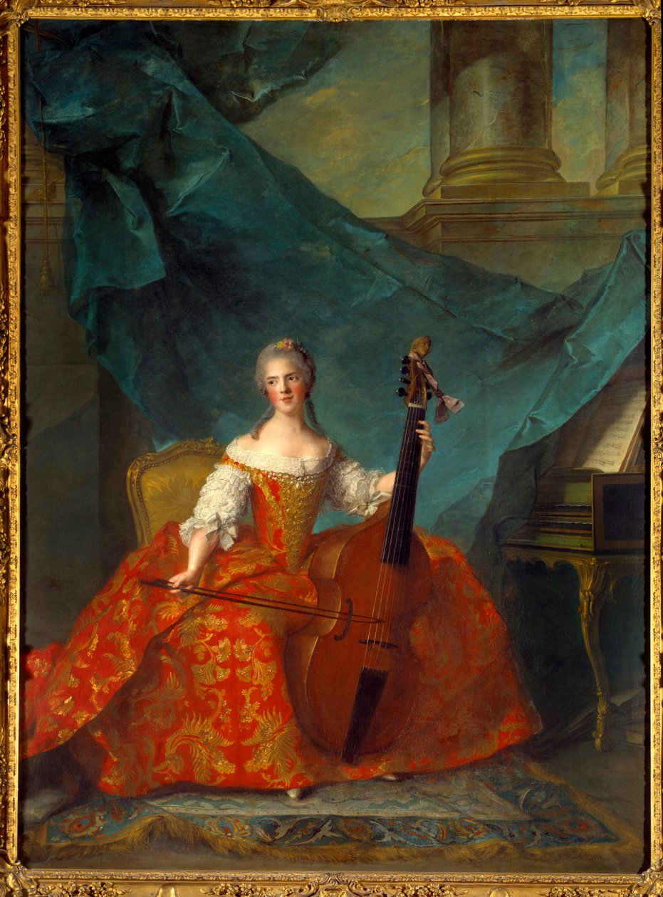 Portrett av Madame Henriette de France (1727-1752) datter av Louis XV, spiller fiolbass - Maleri av Jean Marc (Jean-Marc) Nattier (1685-1766) av Jean Marc Nattier