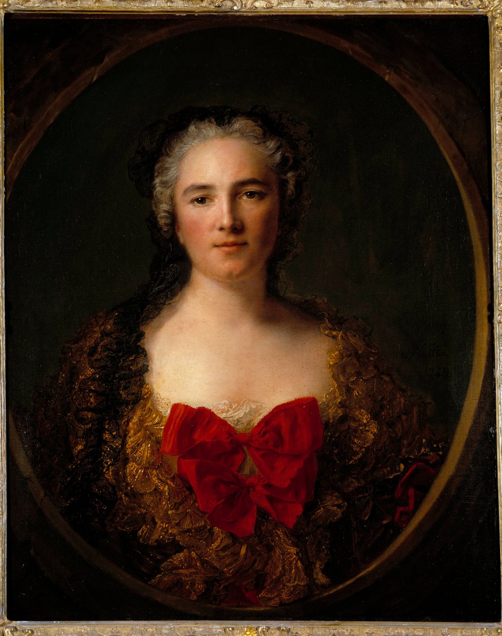 Portrett av markisen Louise Elisabeth De Dreux Breze Hun bærer en kjole utsmykket med rød knute - Maleri av Jean Marc (Jean-Marc) Nattier (1685-1766) 1749 Dim 0,73x0,59 m Douai musee de la Chartreuse av Jean Marc Nattier