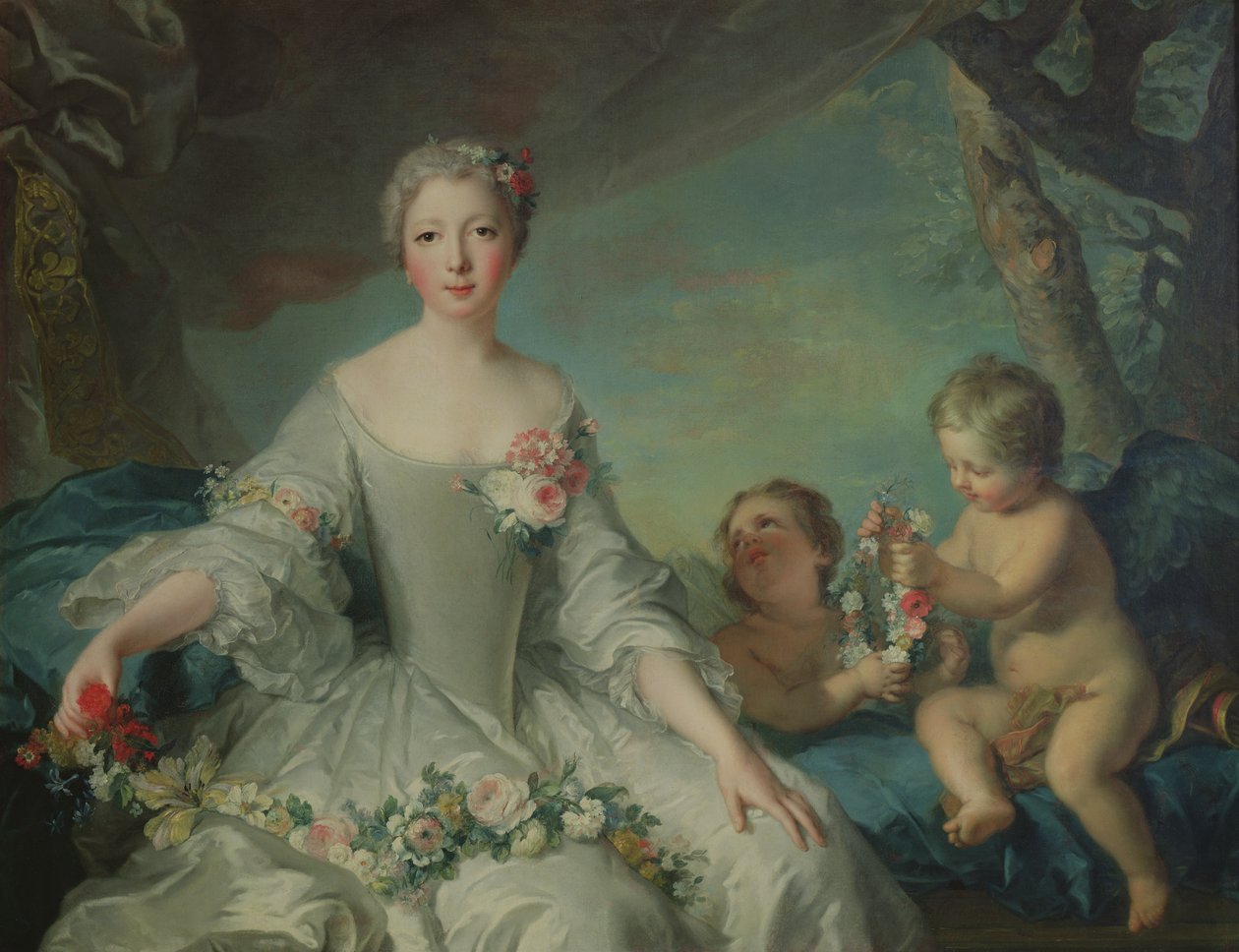 Portrett antas å være Louise Diane dOrleans (1716-36) som Flora, 1731 av Jean Marc Nattier
