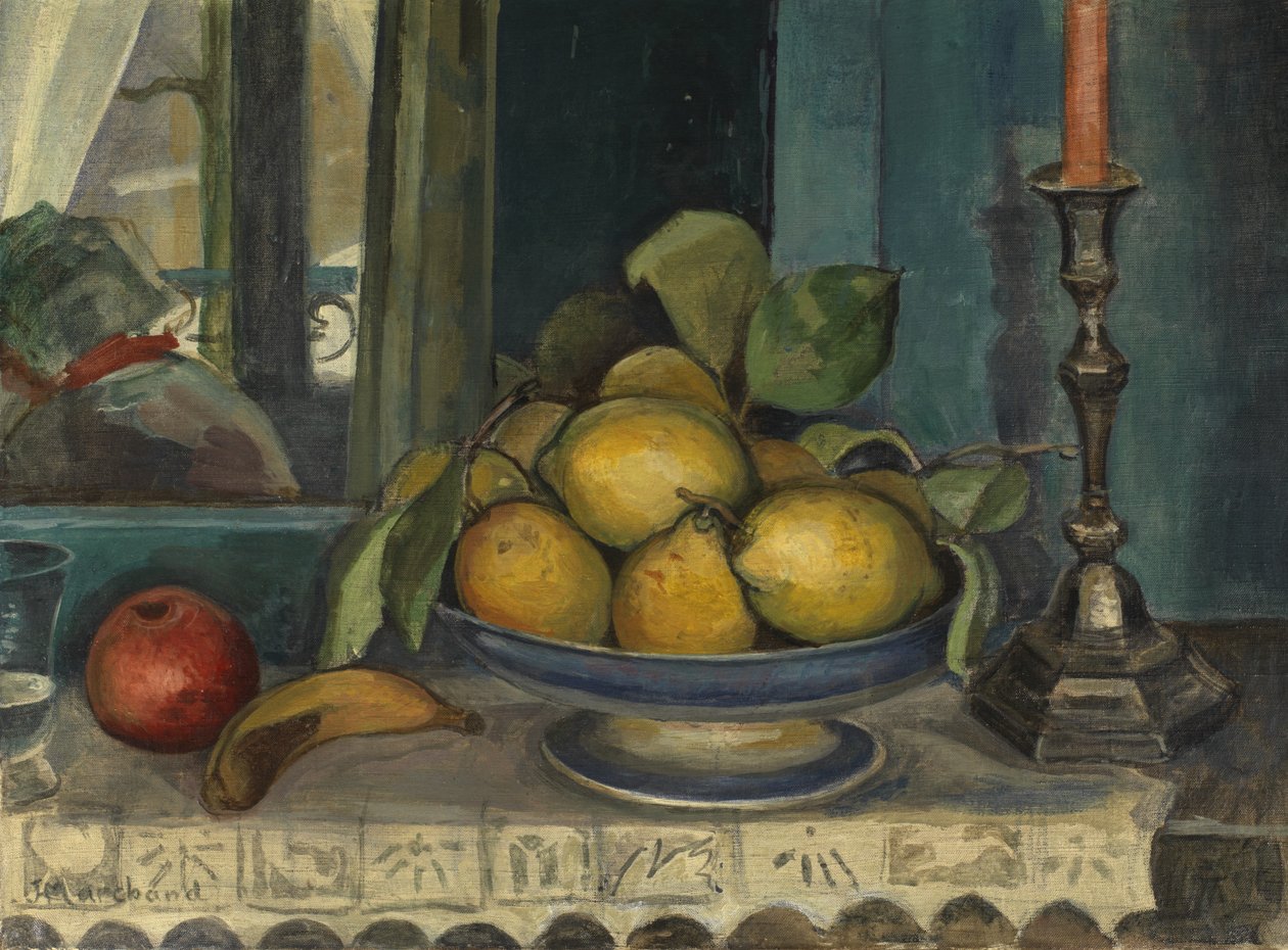 Stilleben med frukt og lysestake, ca. 1920 (olje på lerret) av Jean Marchand