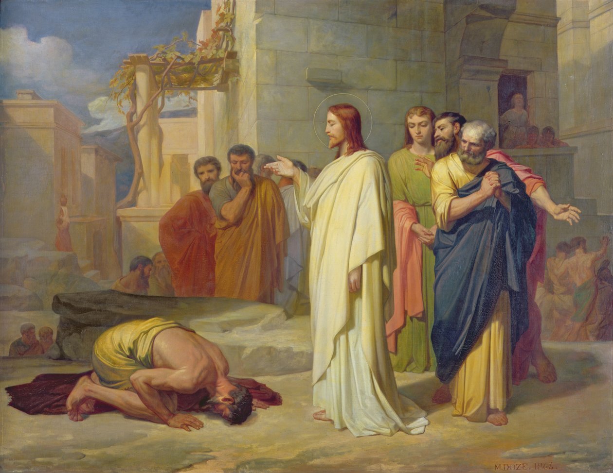 Jesus helbreder den spedalske, 1864 av Jean Marie Melchior Doze