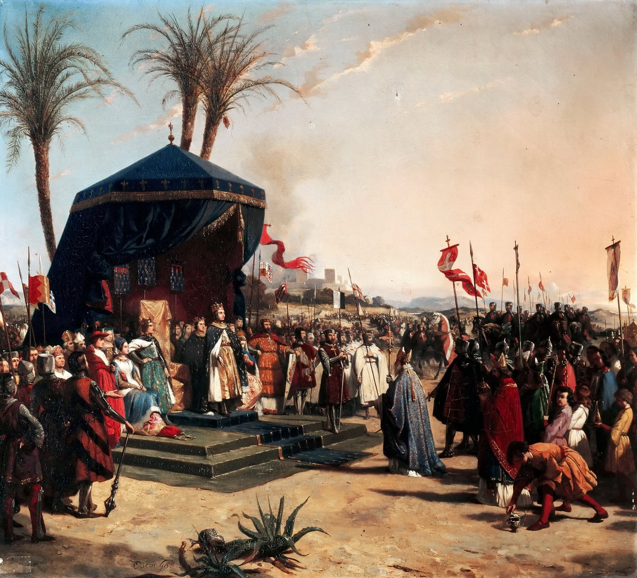 Saint Louis, konge av Frankrike mottar Robert Patriark av Jerusalem i Damietta i 1249 av Jean Marie Oscar Gué