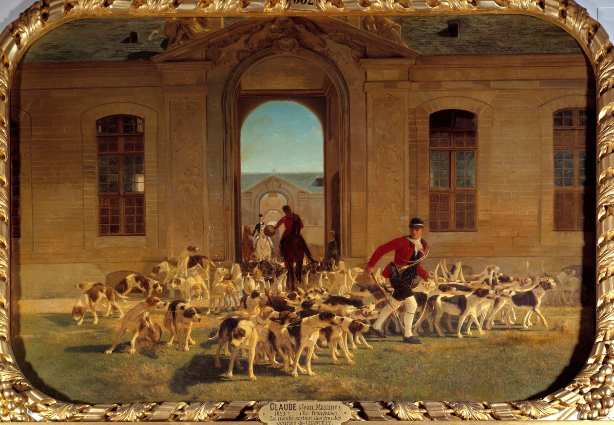 Pakken som forlater de store stallene til Chantilly Painting av Jean Maxime Claude (1824-1904) 1865 Søn. 0,66x0,91 m Chantilly, Musee Conde av Jean Maxime Claude