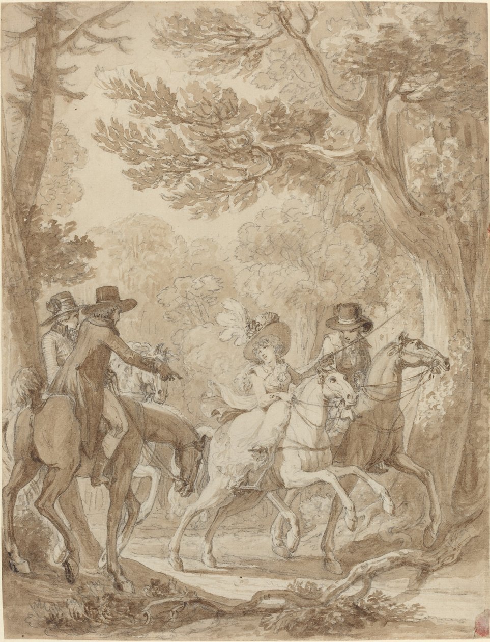 Dame og herrer som rir i en park av Jean Michel Moreau