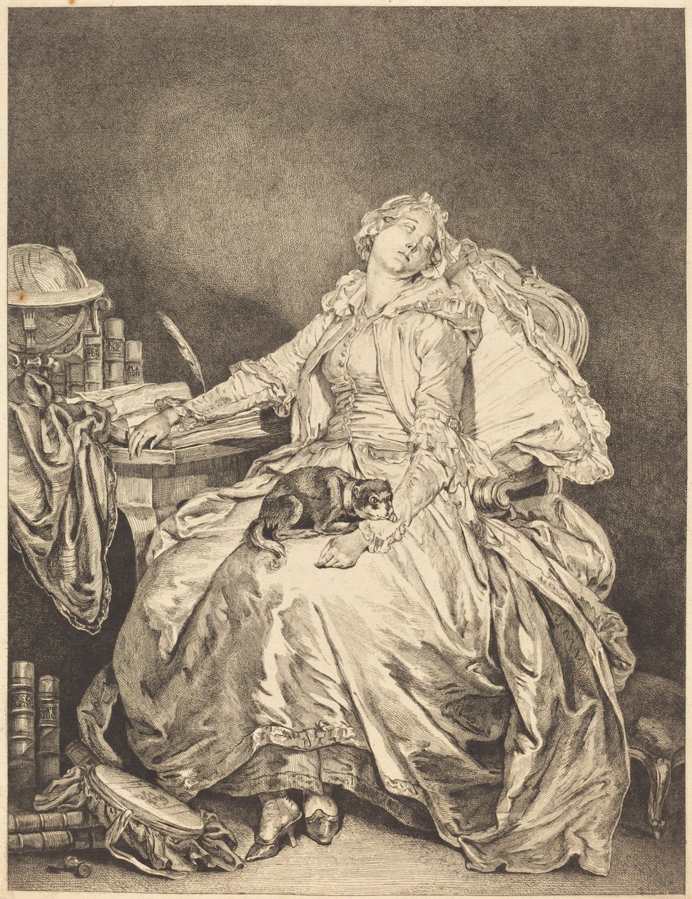 Sovende filosofi av Jean Michel Moreau after Jean Baptiste Greuze