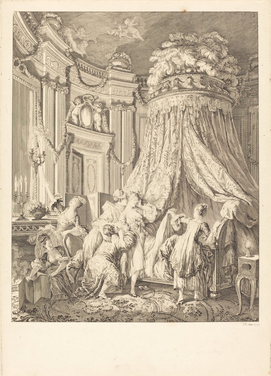 Brudens seng av Jean Michel Moreau after Pierre Antoine Baudouin