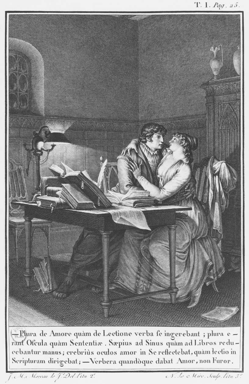 Heloise og Abelard i deres studie, illustrasjon fra 