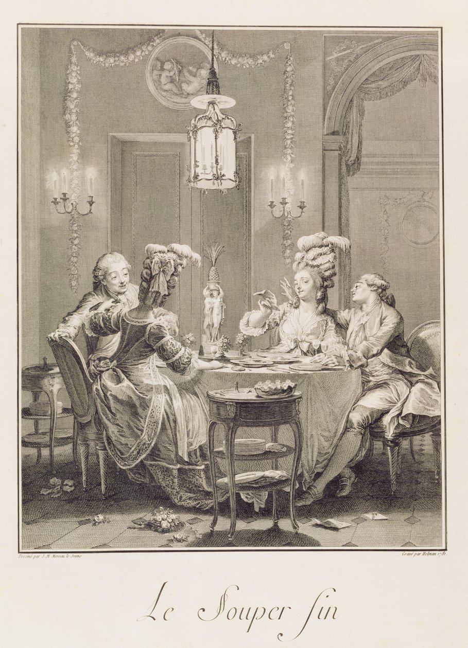 The Fine Supper, 1781, gravert av IS Helman (1743-1809) av Jean Michel the Younger Moreau