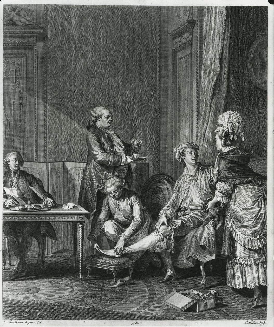 The Levee, gravert av Louis Michel Halbou (1730-c.1809) 1781 av Jean Michel the Younger Moreau