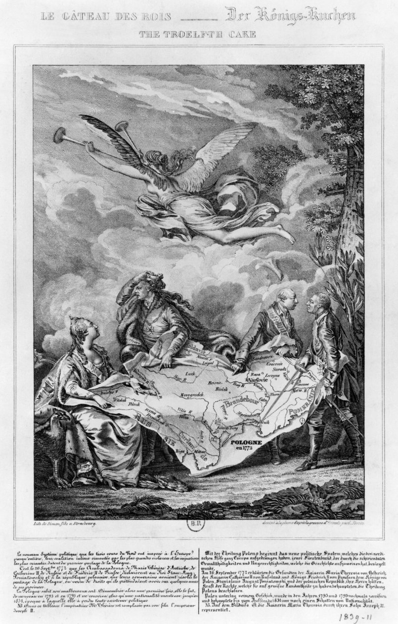 The Troelfth Cake, Polens første deling 26. september 1772, gravert av Noel Le Mire (1724-1800) (litho) (bw-foto) av Jean Michel the Younger Moreau