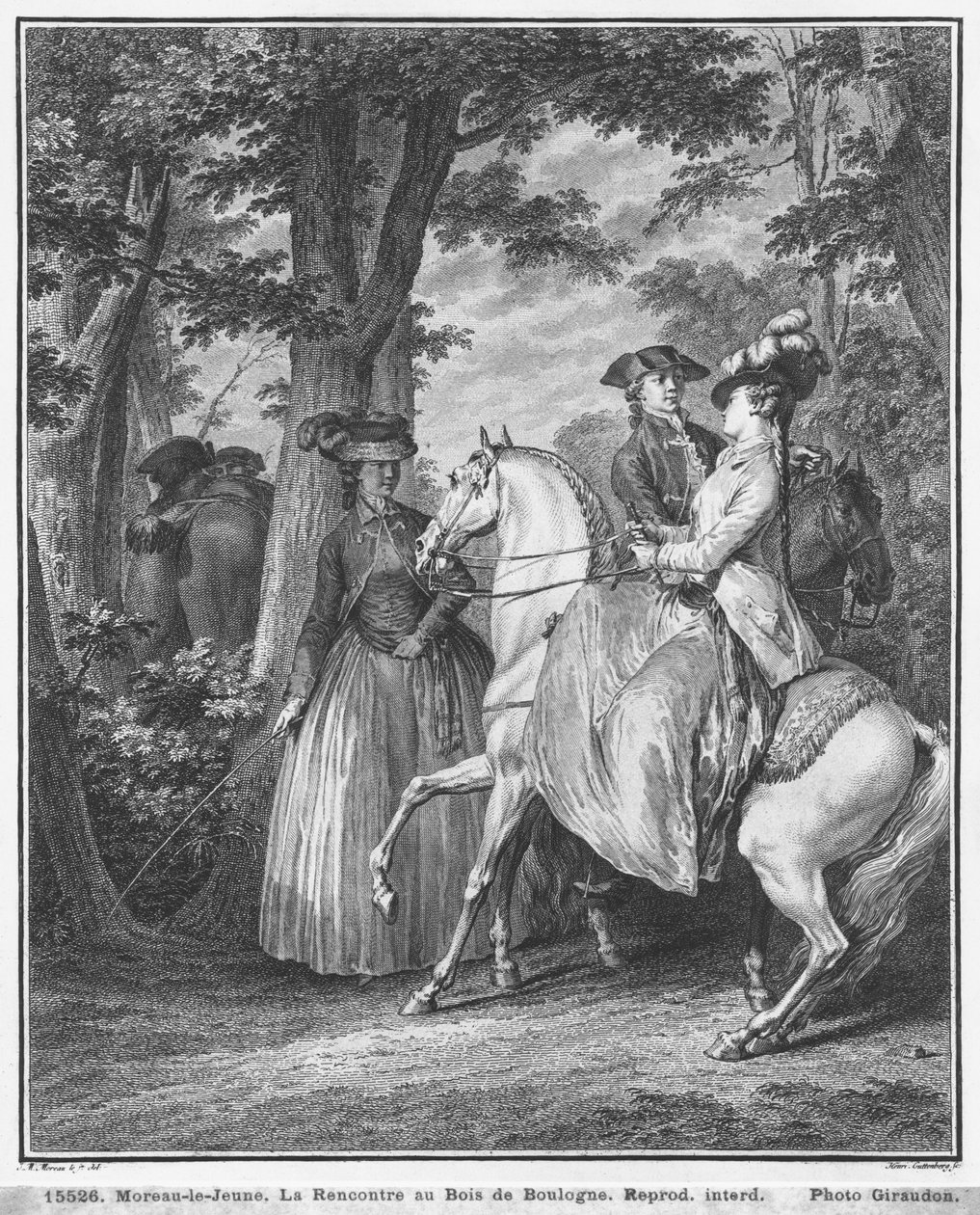 Møtet ved Bois de Boulogne, gravert av Heinrich Guttenberg (1749-1818) ca. 1777 av Jean Michel the Younger Moreau