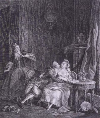 Overraskelsen (gravering) av Jean Michel the Younger (after) Moreau
