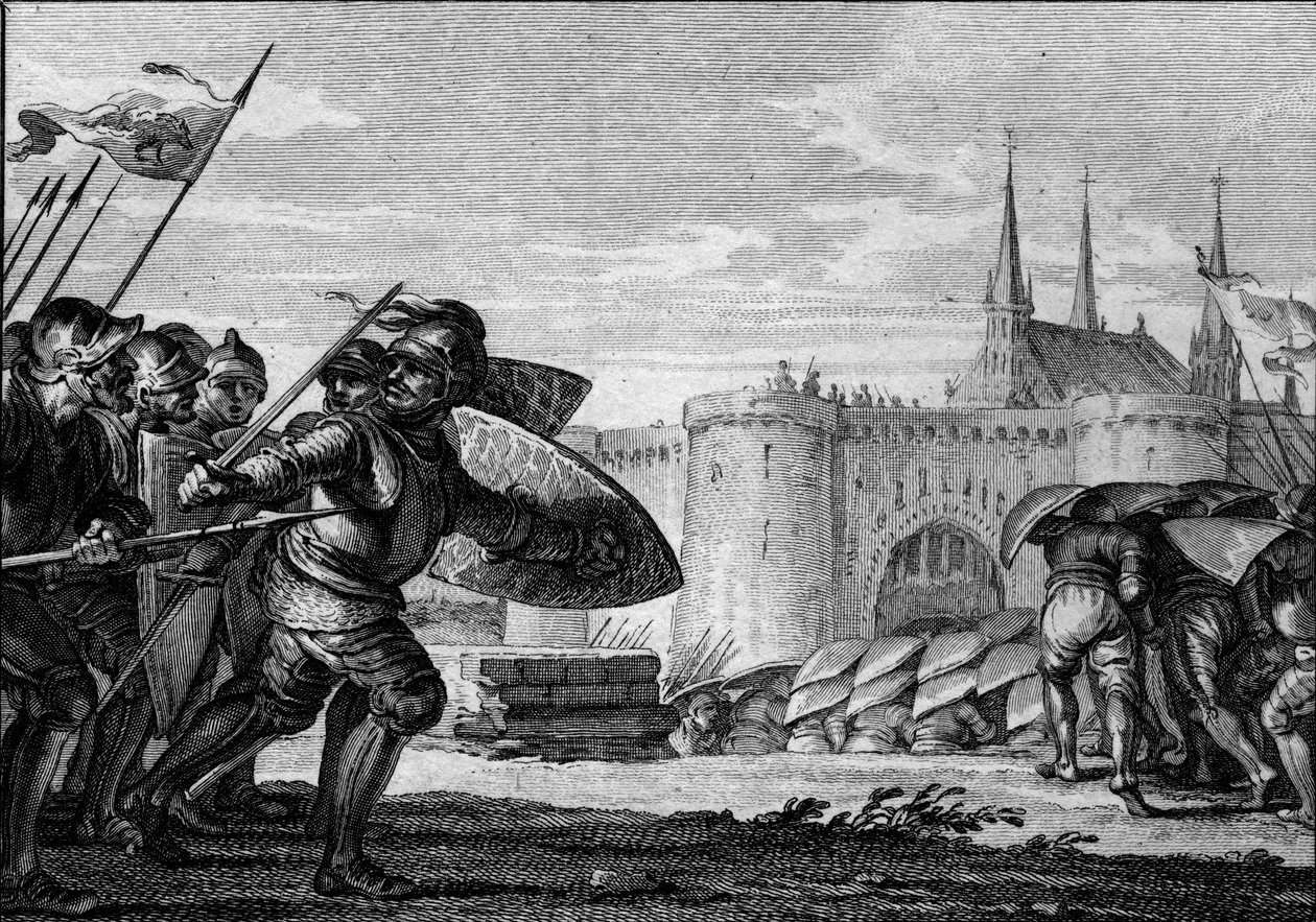 Vikinghær angriper Saint Germain des Pres (Saint-Germain-des-Pres) og klosteret hans. 900-tallet (herredømmet til Charles II den skallede). Gravering av Jean Michel Moreau, kjent som Moreau den yngre (1741-1814) av Jean Michel the Younger Moreau