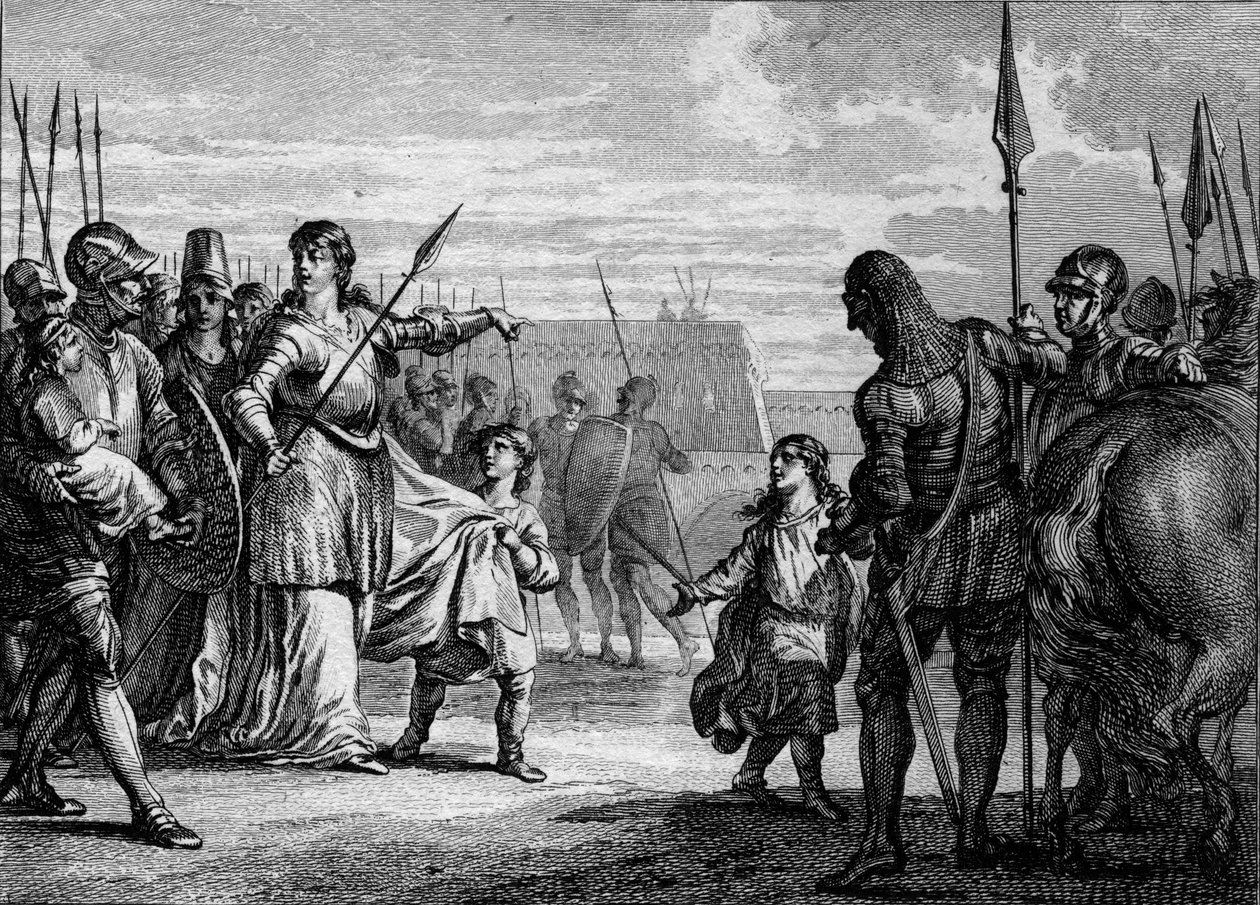 Charles Martel sendt i fengsel, 714: Plectrude (ca. 650-717), enken etter Pepin de Herstal, sendte den unge Charles Martel (688-741) i fengsel for å fjerne ham fra makten. Gravering av Jean Michel Moreau, dit Moreau le Jeune (1741-1814) av Jean Michel the Younger Moreau
