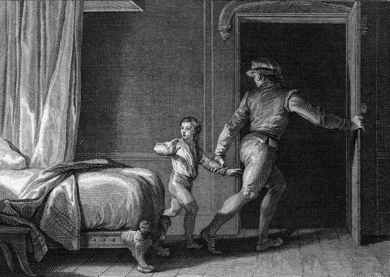 Escape of Richard, Duke of Nomandie, 944: holdt fange i Frankrike av kong Louis IV av Outremer, den fremtidige Richard I av Normandie (930-996) ble løslatt takket være hjelp fra Osmond, en av disse offiserene. Gravering av Jean Michel Moreau, dette Moreau  av Jean Michel the Younger Moreau