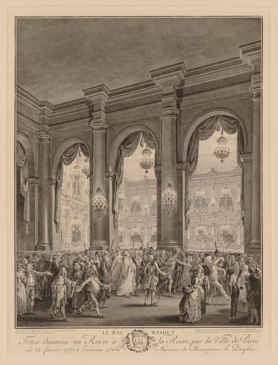 Maskeball på Hôtel de Ville, 23. januar 1782 av Jean Michel the Younger Moreau