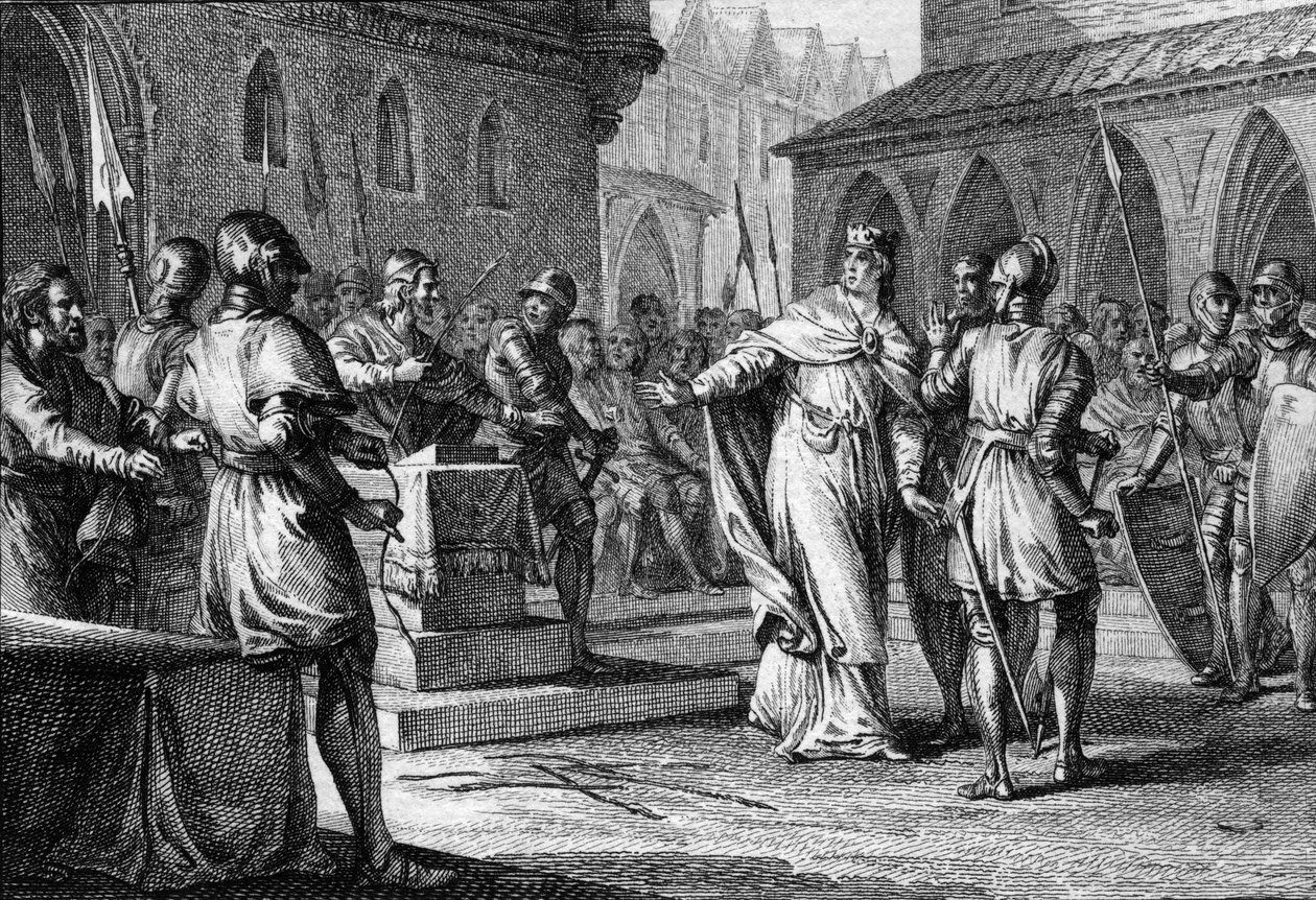 Rising against Charles III the Simple by the lords led by Robert (865-923) who became King of France in 922 as Robert I, Soissons 920 (engraving) av Jean Michel the Younger Moreau