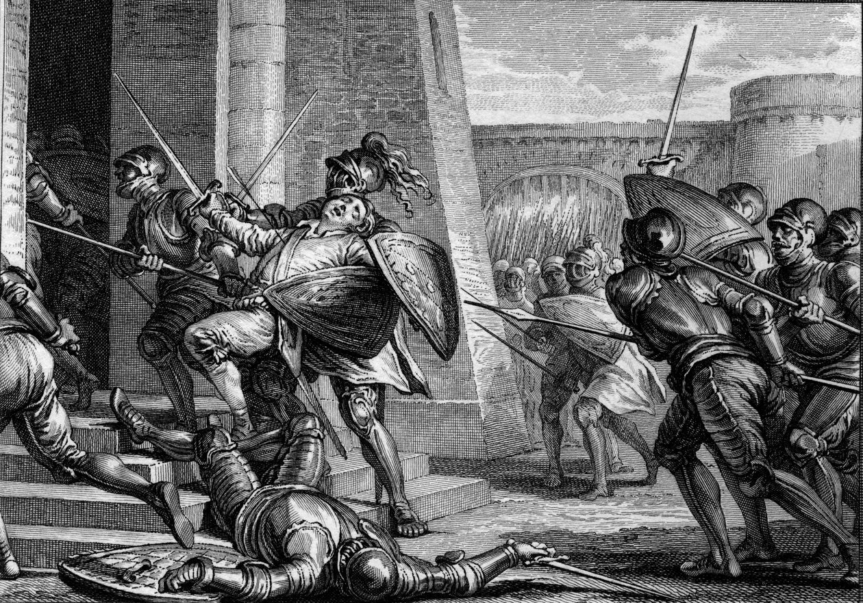 Robert the Fort died (circa 815-866), Duke of France, during the Battle of Brissarthe, in 866, opposing the Francs to an army combining Breton and Viking. Engraving by Jean Michel Moreau, dit Moreau le Jeune (1741- 1814) av Jean Michel the Younger Moreau