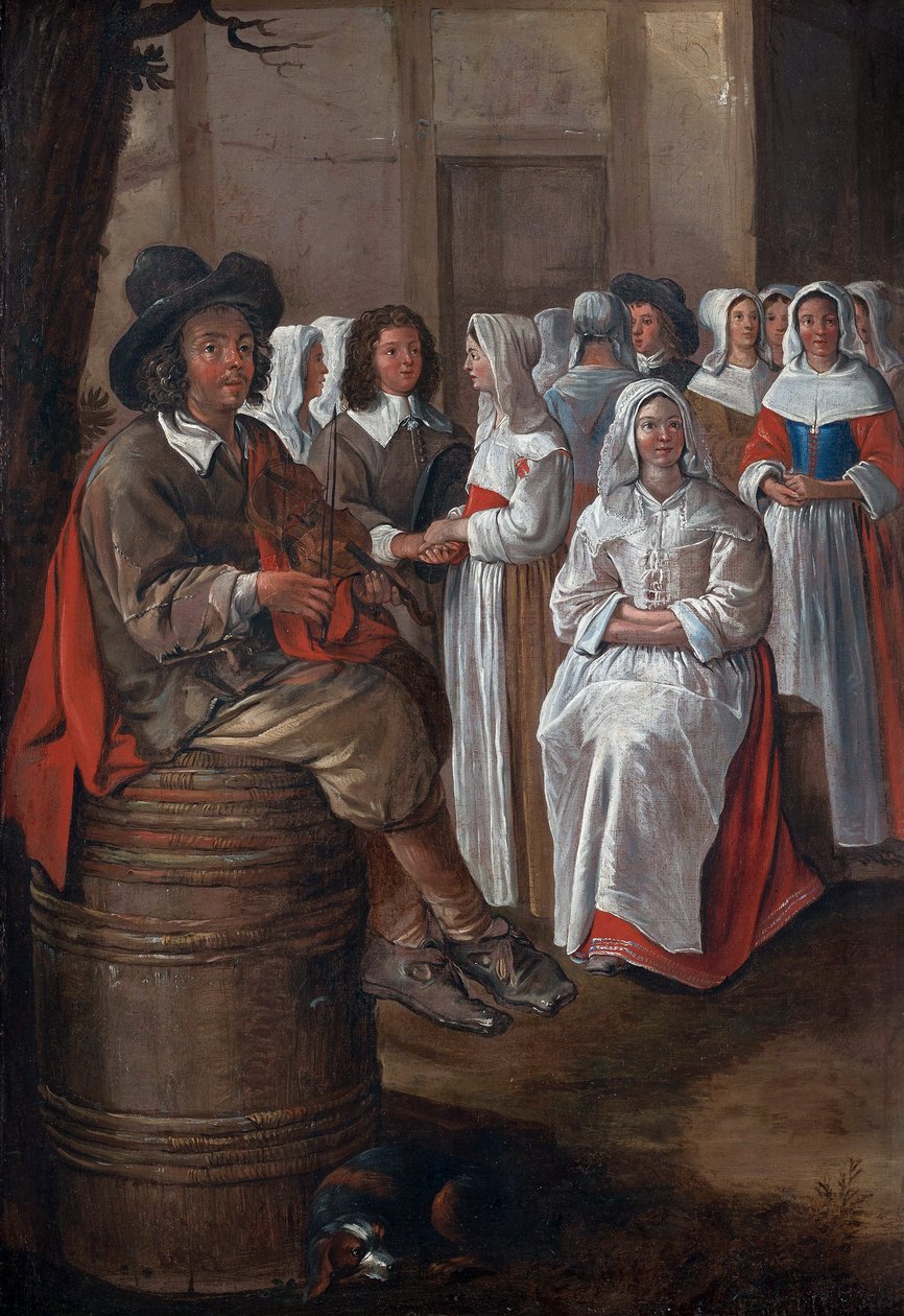 Bryllupsscene av Michelin, Jean (1623-1695). Olje på lerret, størrelse: 76x52, , Privat samling av Jean Michelin