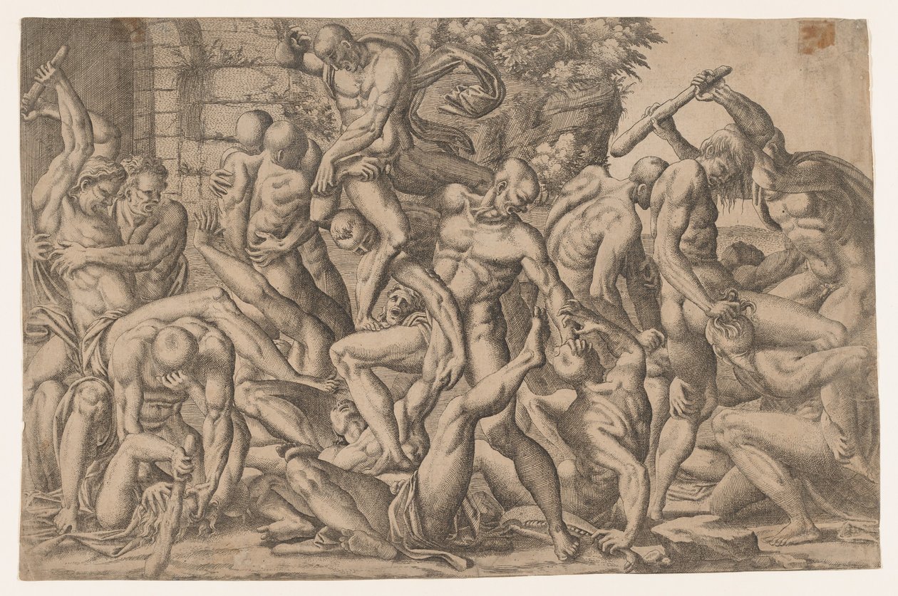Kamp av nakne menn, 1535-55. av Jean Mignon