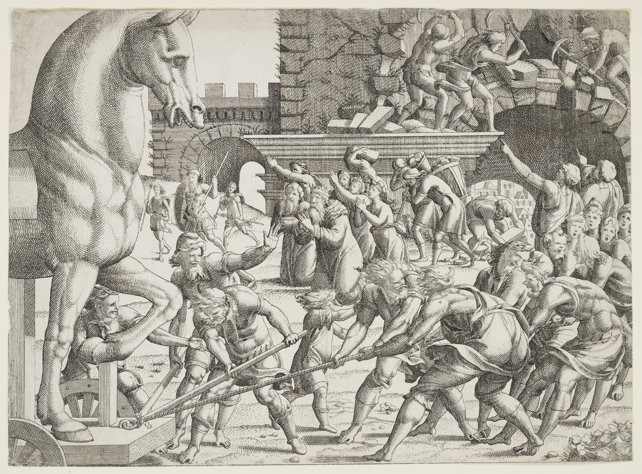 The Trojans Bringing the Wooden Horse into Their City   1335528   no       norwegian Successfully Translated  Original: The Staircase with Trophies, plate 8 from Imaginary Prisons Translat: The Staircase with Trophies, plate 8 from Imaginary Prisons 129123 av Jean Mignon