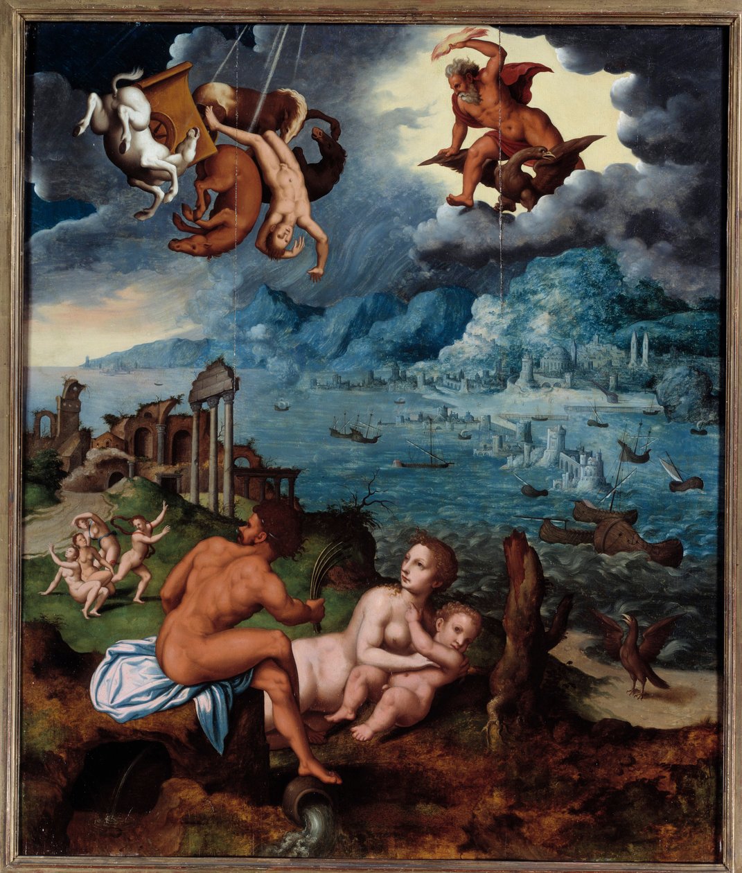 Fallet til Phaeton Phaeton (Phaethon), som ikke var i stand til å kontrollere Helios-tanken, ble truffet av Zeus og falt i Eridan-elven. Maleri av Claude Mignon (1535-1555) Rouen fra 1500-tallet, Musee des Beaux Arts av Jean Mignon