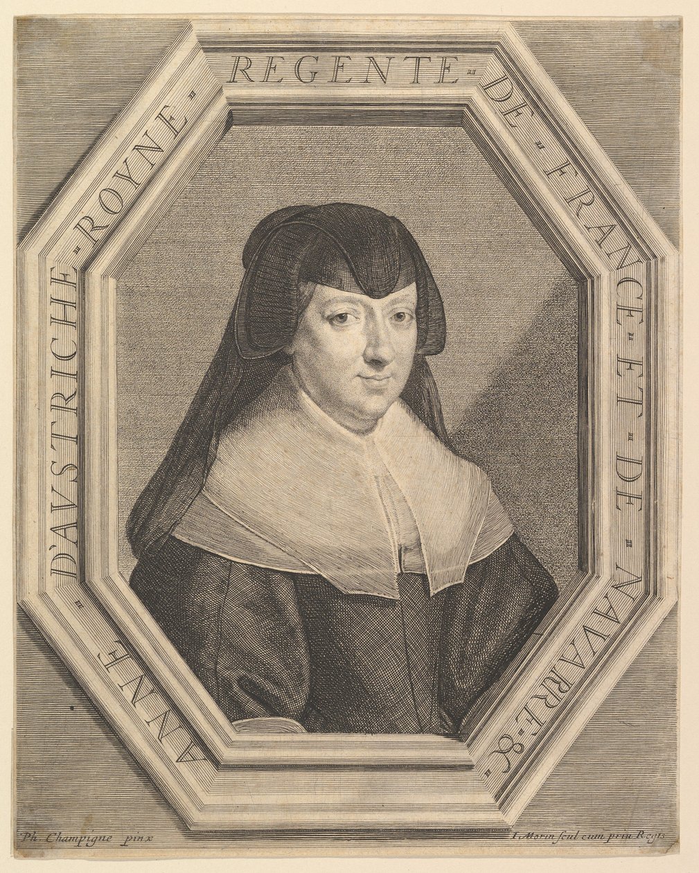 Anne av Østerrike, dronning av Frankrike, i sørgekjole. av Jean Morin