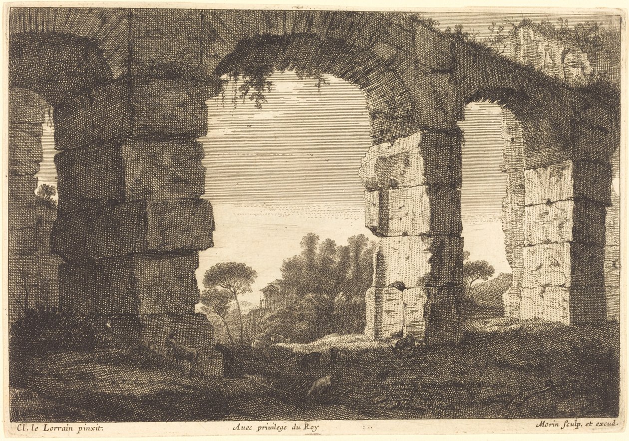 Ruinene av en akvedukt av Jean Morin after Claude Lorrain
