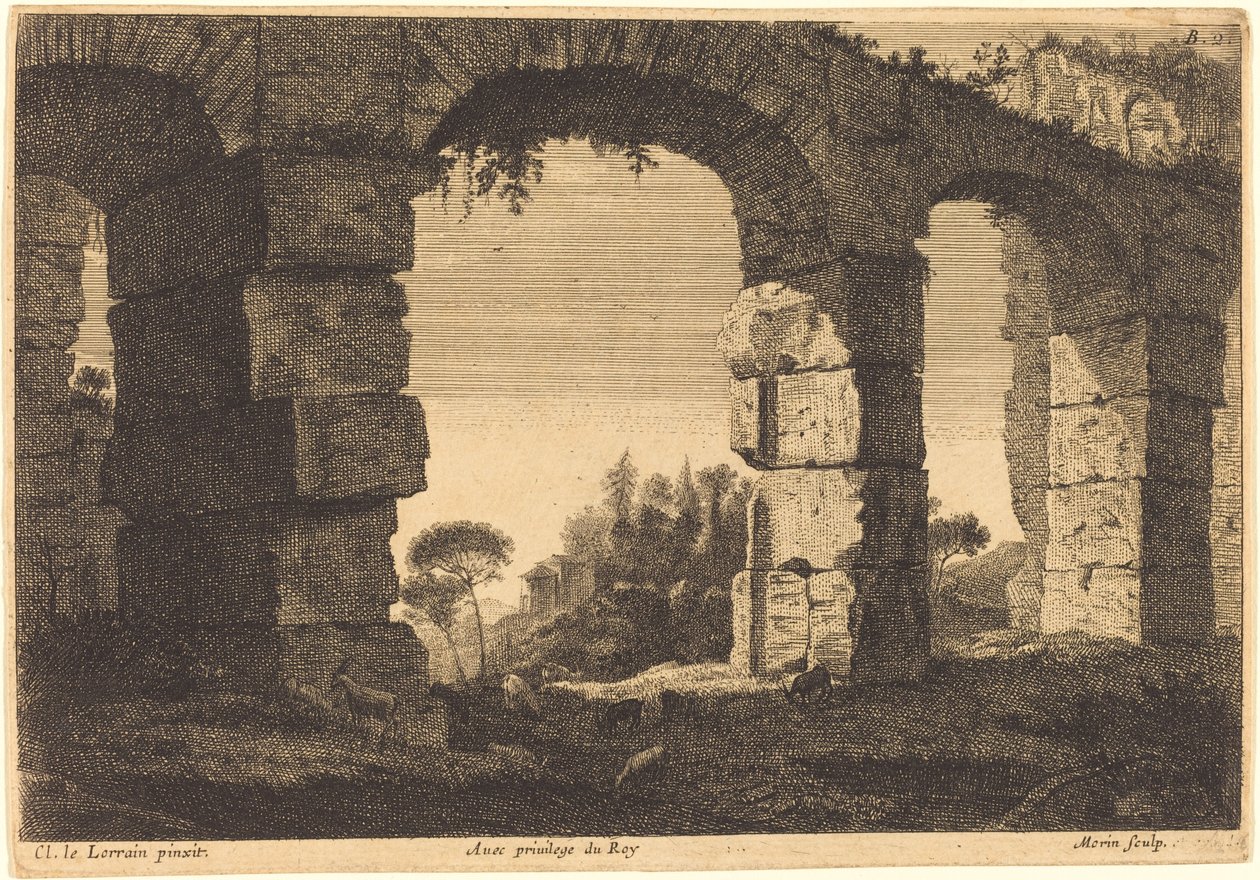 Ruinene av en akvedukt av Jean Morin after Claude Lorrain