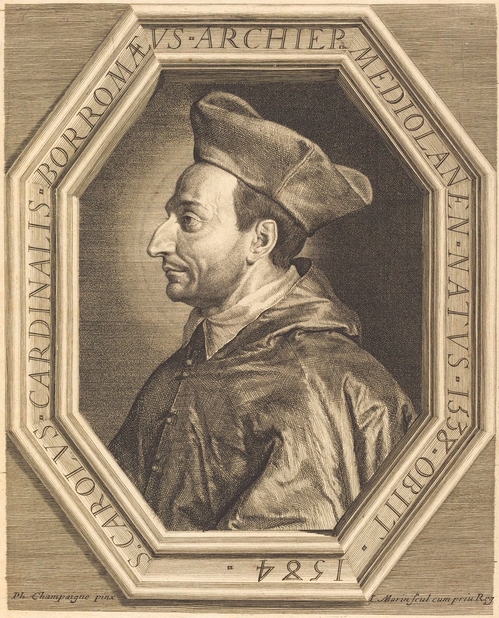 Saint Charles, kardinal Borromeo av Jean Morin after Philippe de Champaigne