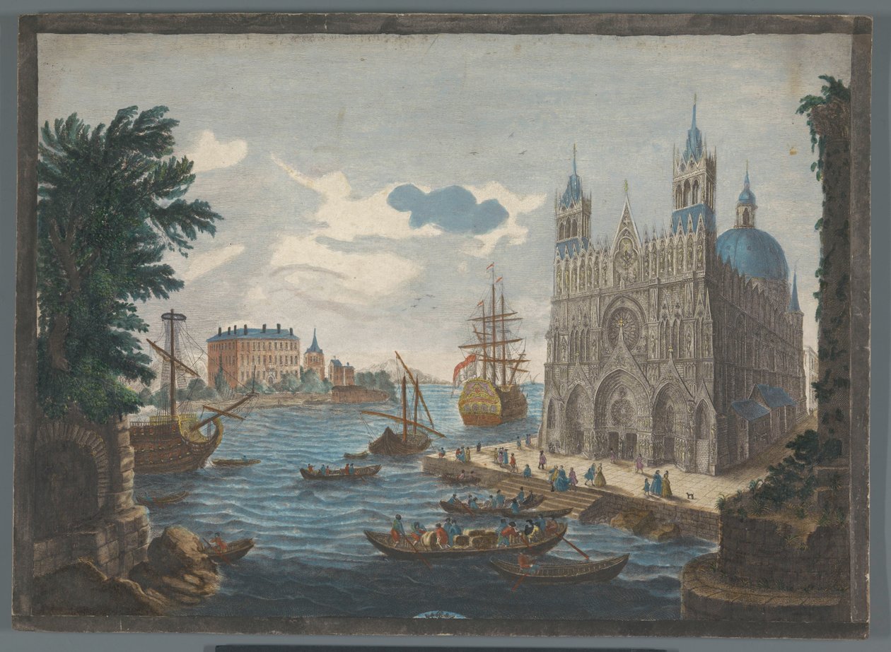 Utsikt over en gotisk katedral på vannet Vue d