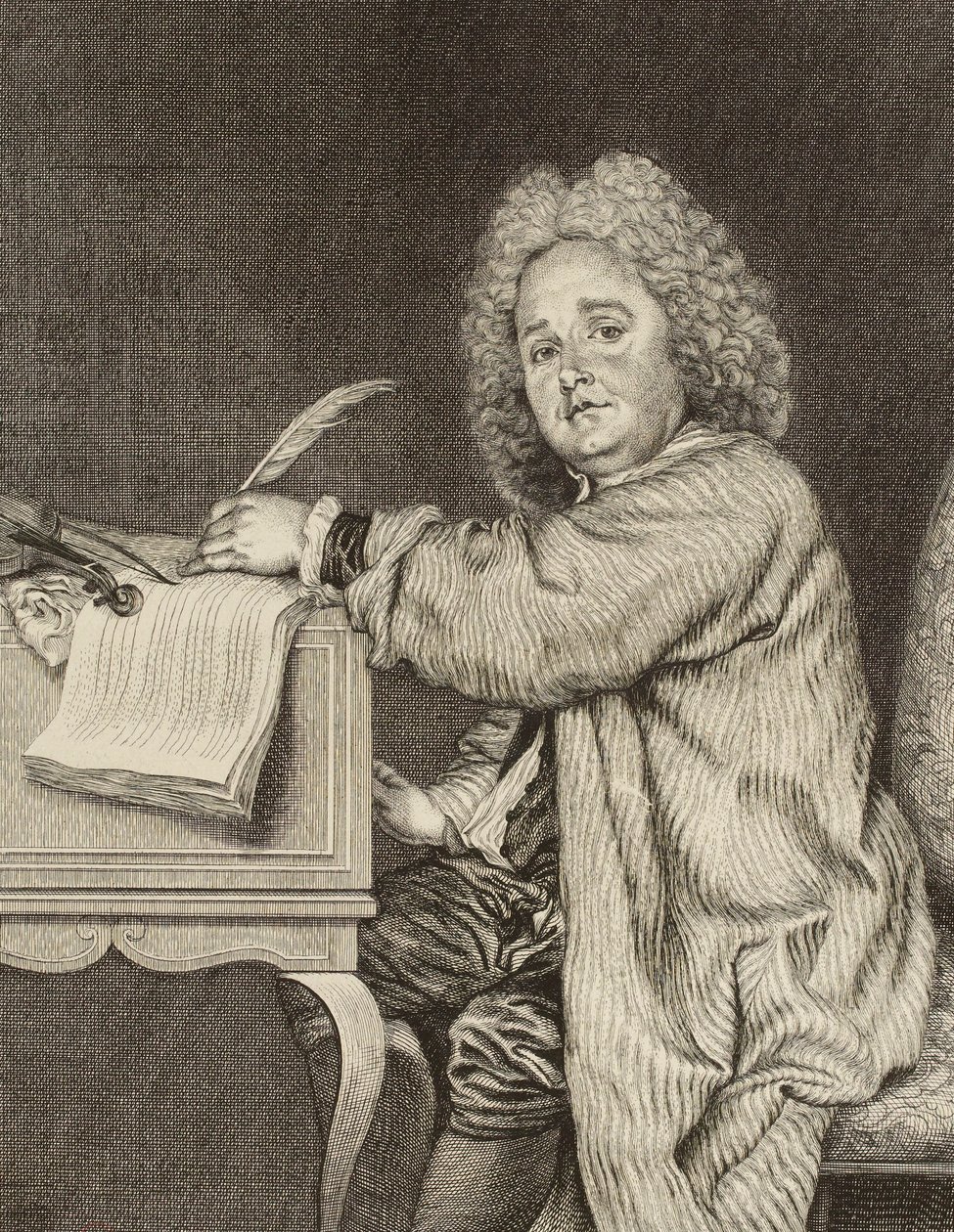 Portrett av komponisten Jean-Féry Rebel 1666-1747, etter 1718. av Jean Moyreau