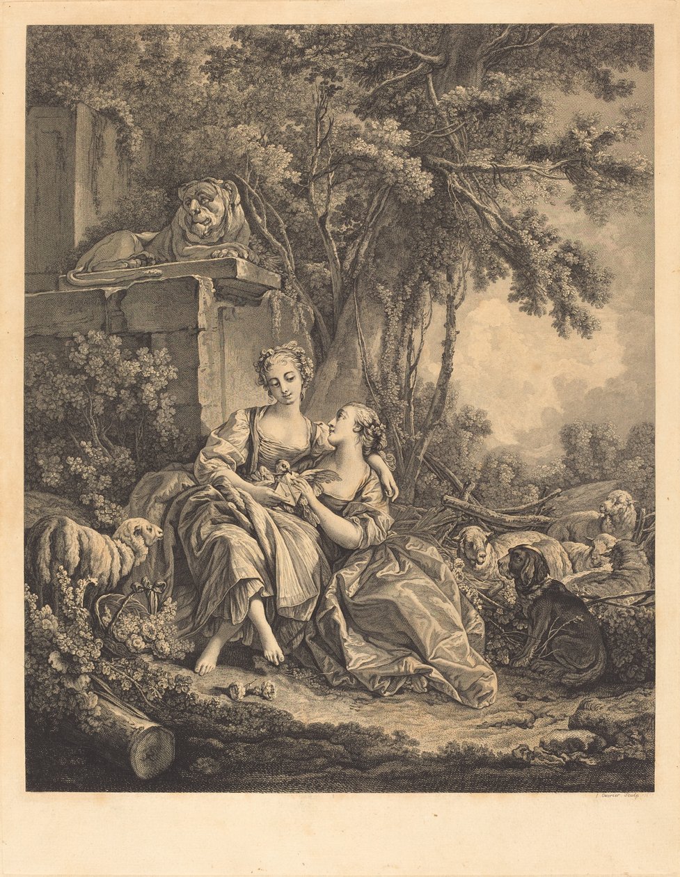De to fortrolige av Jean Ouvrier after François Boucher