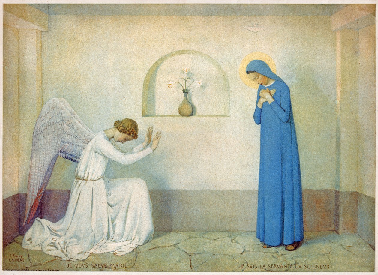 Kunngjøring til jomfruen. ca 1920 (illustrasjon) av Jean Paul Laurens