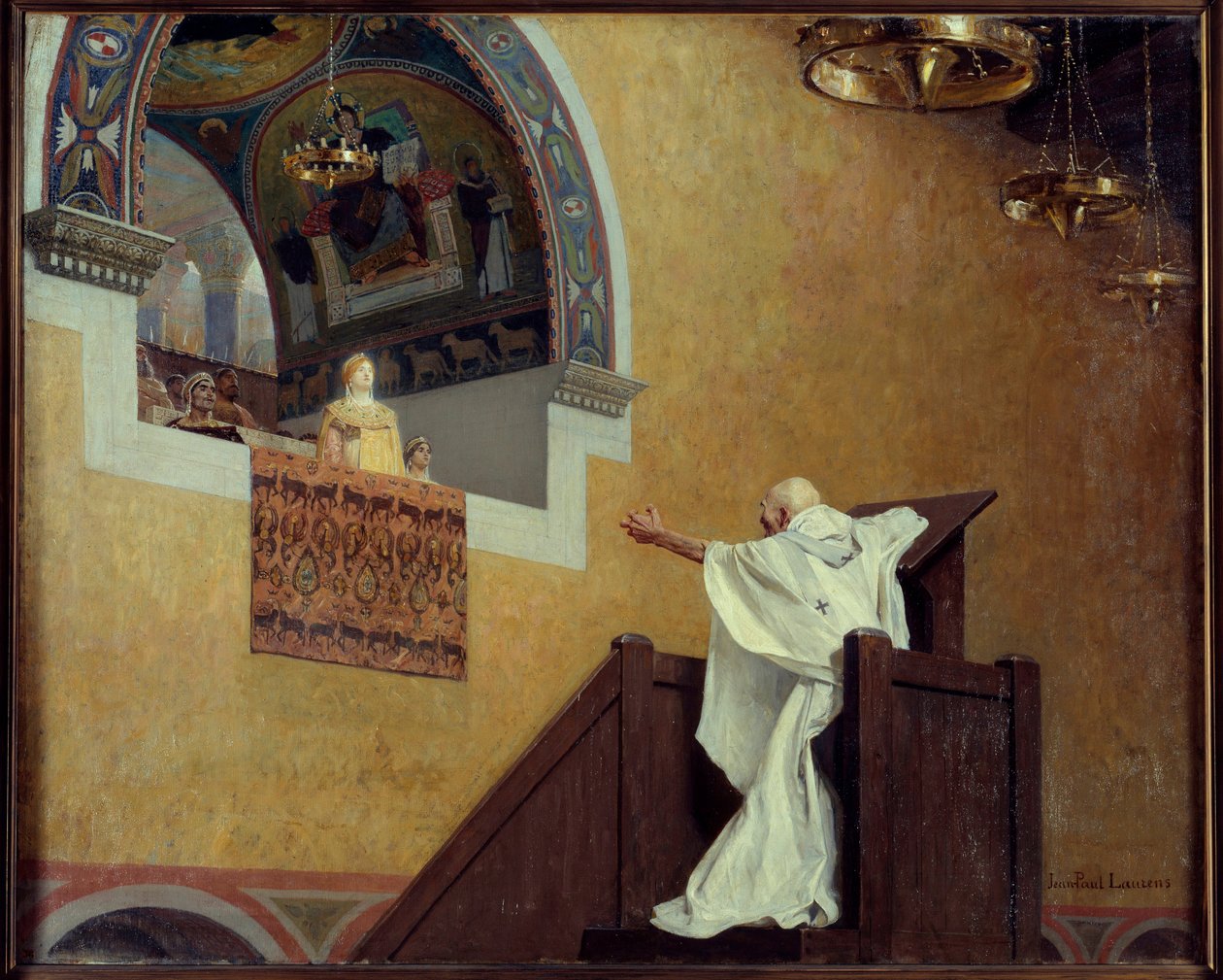 Saint John Chrysostom (349-407) og Imperatrix Eudoxia (? 404). Patriarken klandrer den vestlige imponen Eudoxia (Eudoxia Aelia) og klandrer henne for hennes luksus og kjærlighet til prakt. Maleri av Jean Paul Laurens (1838-1921) av Jean Paul Laurens