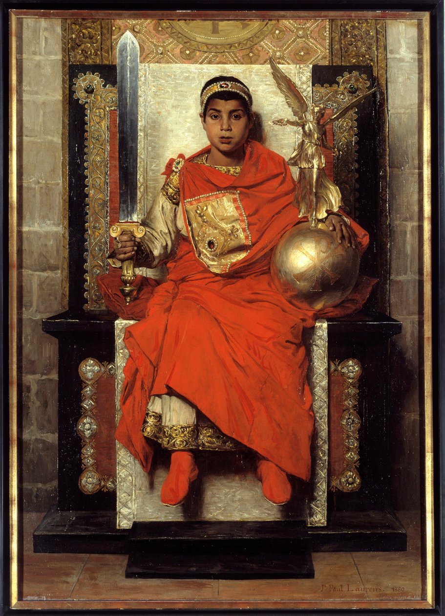 Det nedre imperiet: Flavius Honorius (384-423). Maleri av vestens første keiser (395-423), barn. Maleri av Jean Paul Laurens (1838-1921) av Jean Paul Laurens