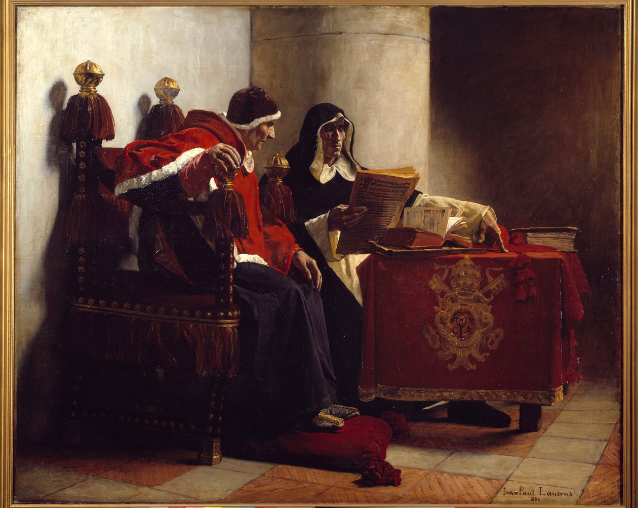Paven og inkvisitoren sa også "Sixtus IV (1471-1484) og Tomas de Torquemada (1420-1498)". Maleri av Jean Paul Laurens (1838-1921) av Jean Paul Laurens
