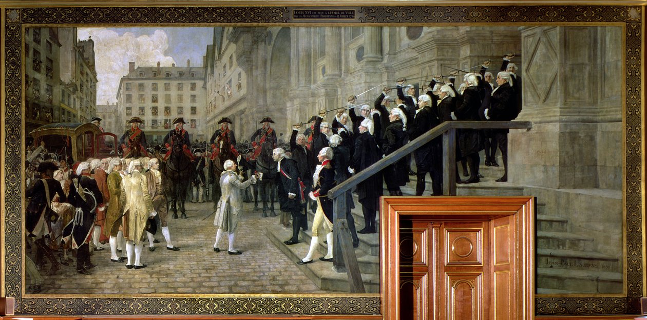 Mottakelsen av Louis XVI på Hotel de Ville av den parisiske kommunen i 1789, 1891 av Jean Paul Laurens
