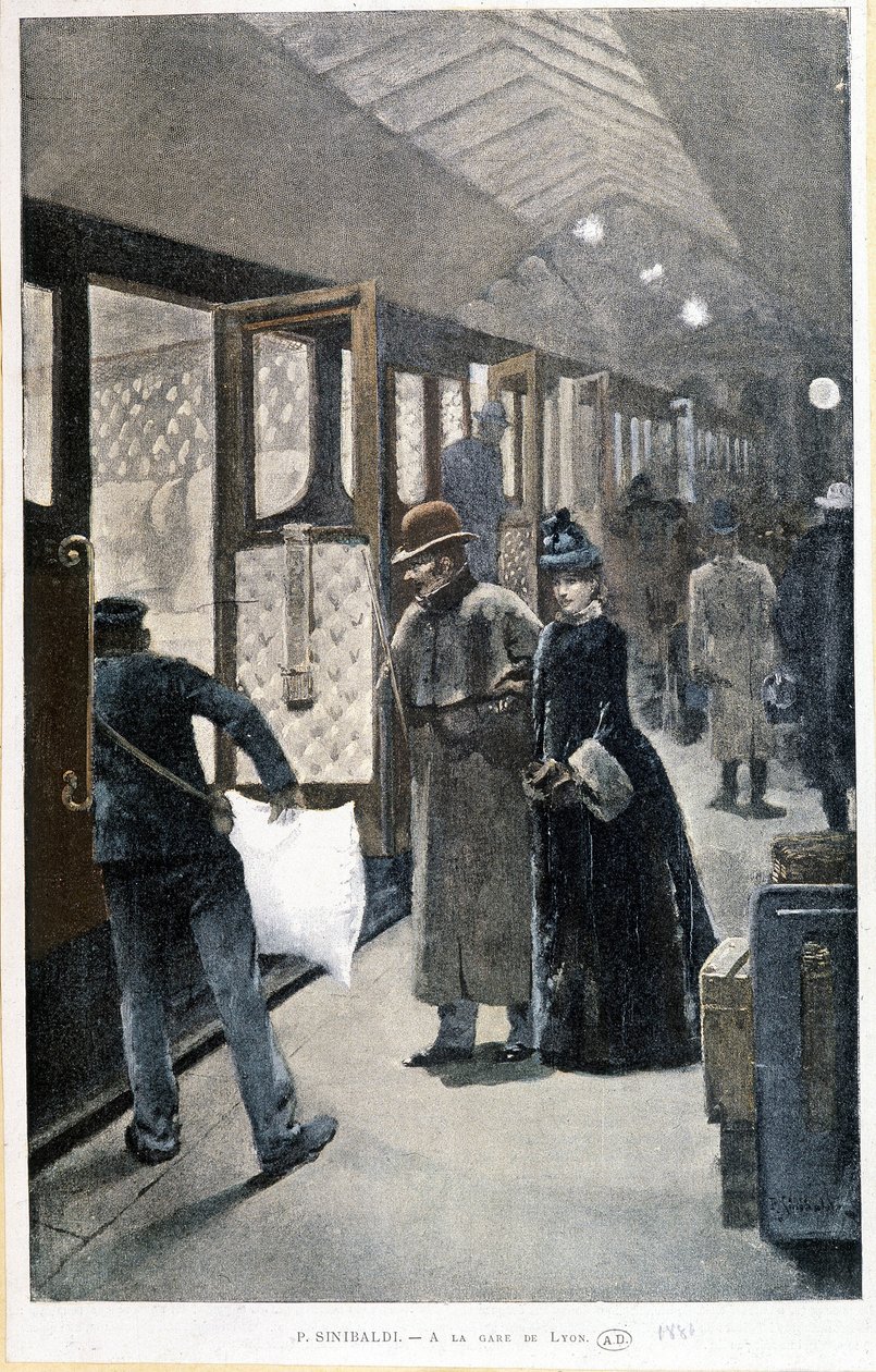 Avgang for nattoget ved Gare de Lyon - tegning av Sinibaldi av Jean Paul Sinibaldi