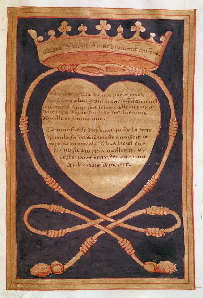 Fol. 61r The Crowned Heart of Courage, fra beretningen om begravelsen til Anne av Bretagne (1477-1514) 1515 av Jean Perreal