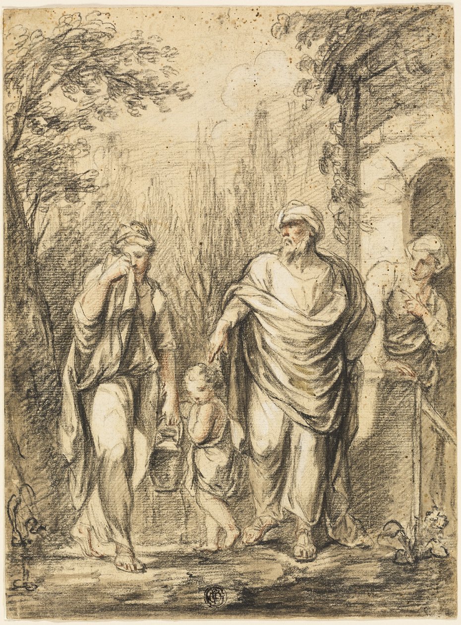 Abraham driver ut Hagar og Ismael av Jean Pierre Antoine Tassaert