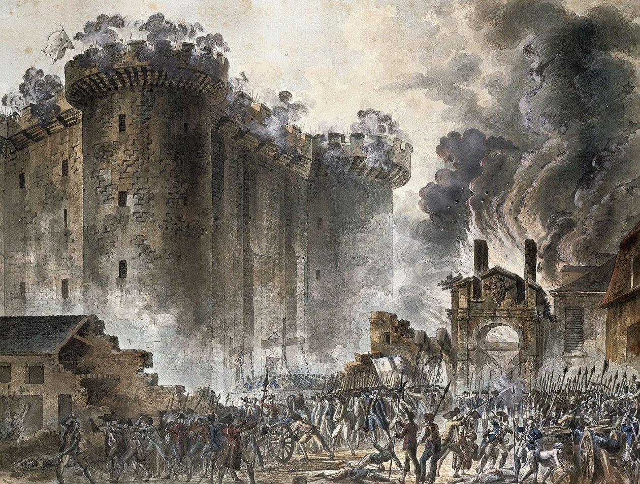 Stormingen av Bastillen 14. juli 1789, ca. 1789 av Jean Pierre Laurent Houel