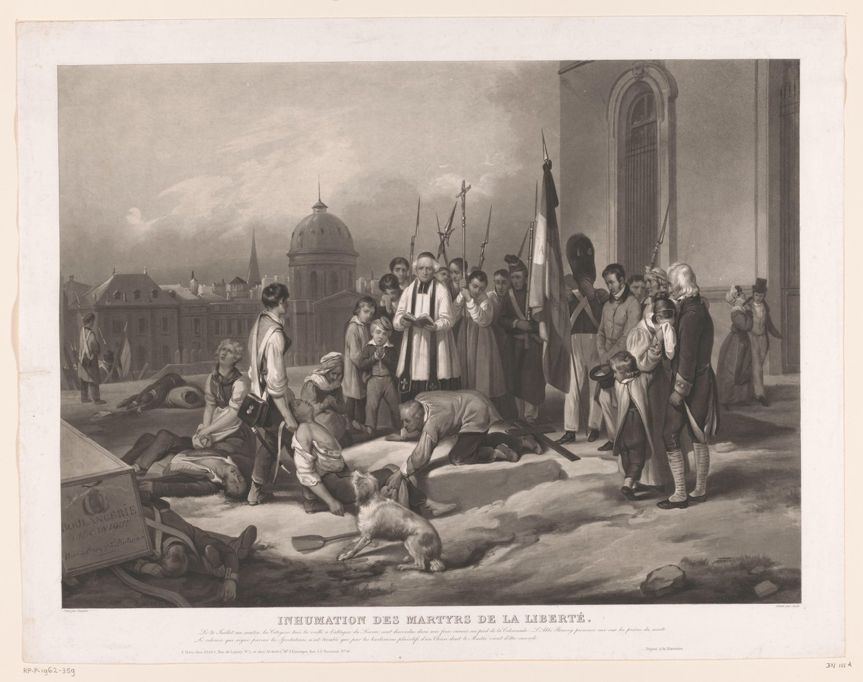 Begravelse av ofre for julirevolusjonen Inhumation des Martyrs de la Liberté (tittel på objekt) av Jean Pierre Marie Jazet