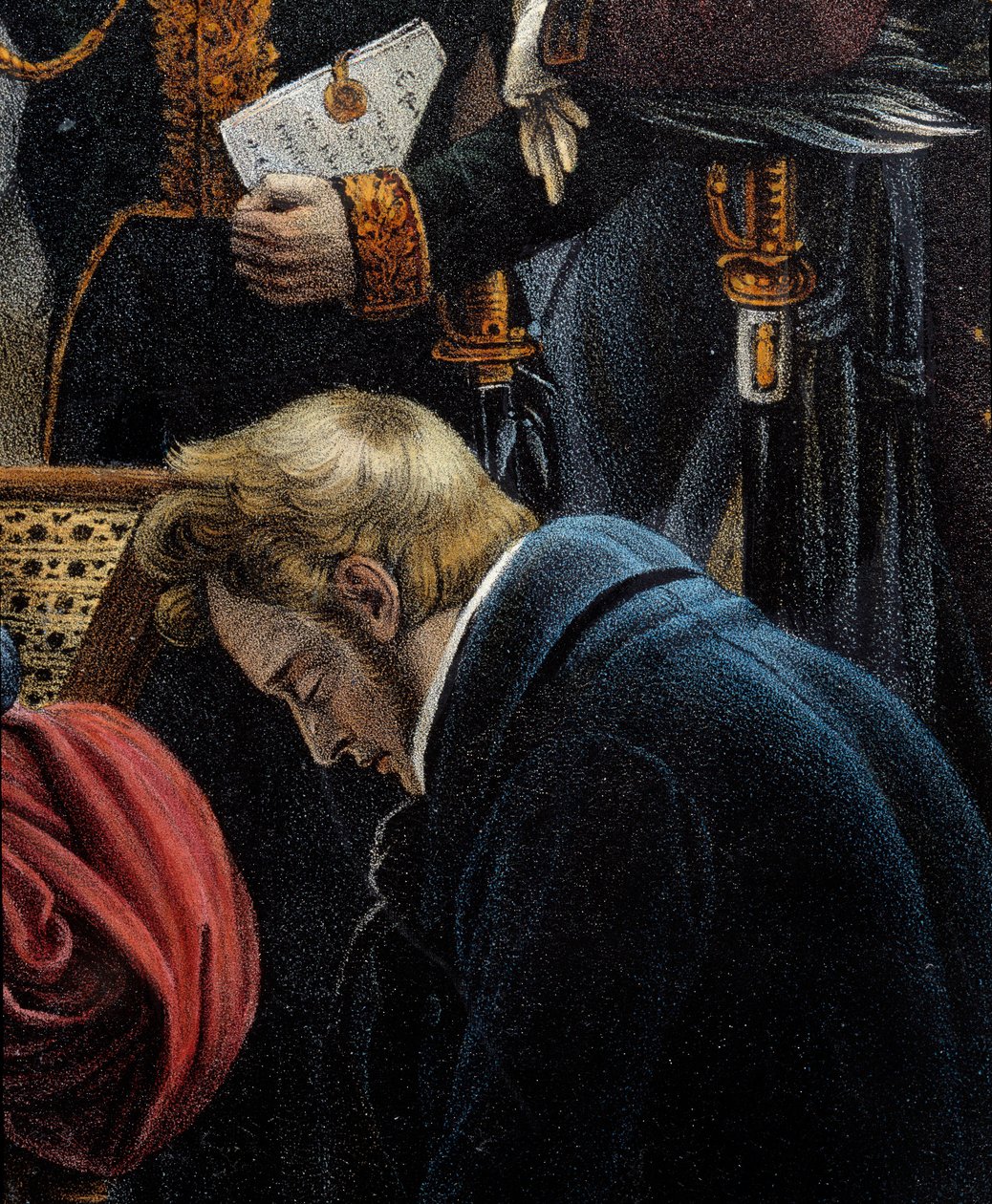 Napoleons død, 5/05/1821 ved Saint Helene Detalj som representerer Jean Abraham Noverraz (1790-1849). Litografi av Jean Pierre Marie Jazet (1788-1871) basert på maleriet av Charles Auguste Steuben (1788-1856) Malmaison. Chateau-museet av Jean Pierre Marie Jazet