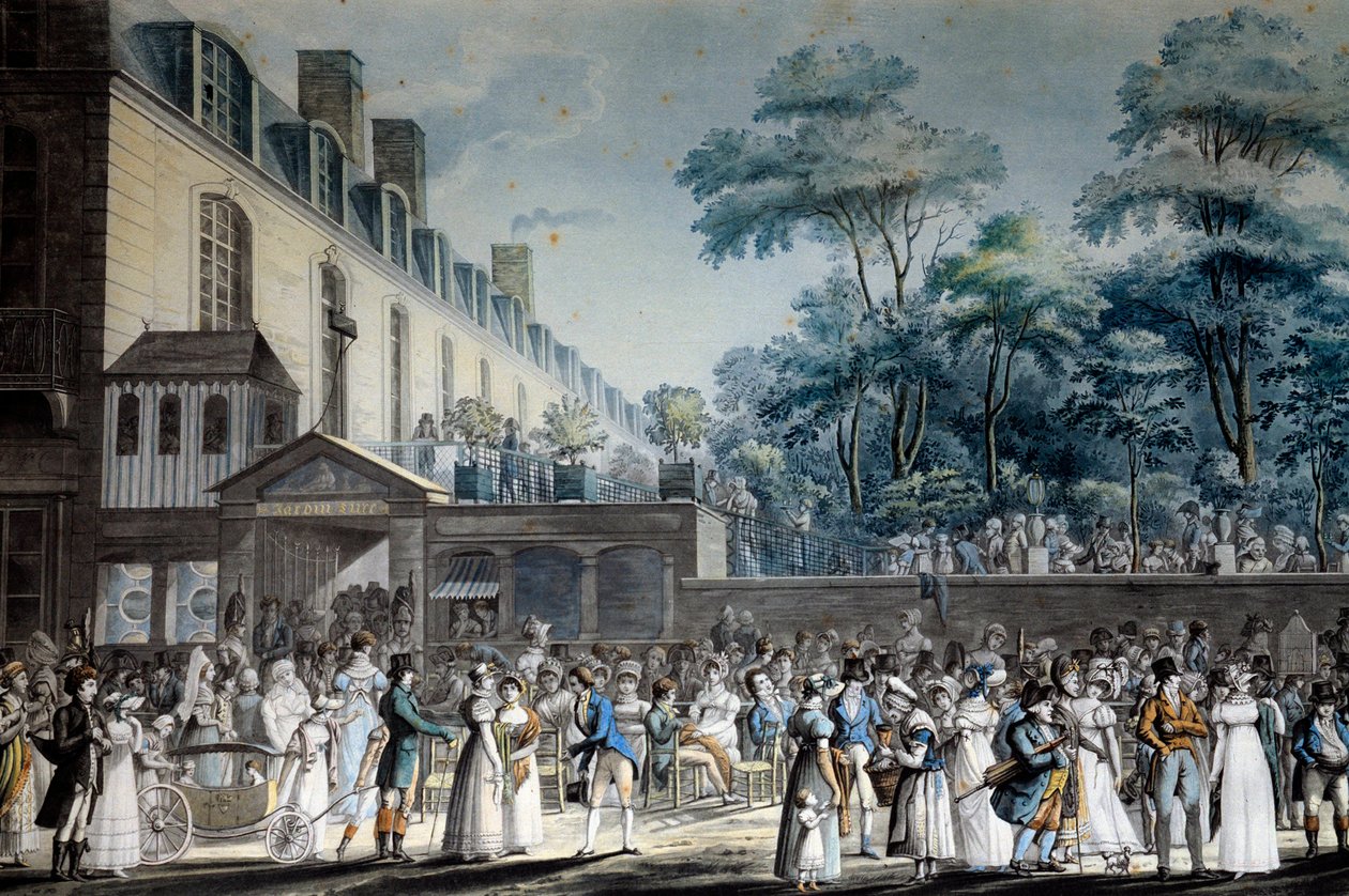 Utsikt over Paris: promenaden i den tyrkiske hagen. Litografi av Jean Pierre Marie Jazet (1788-1871) av Jean Pierre Marie Jazet