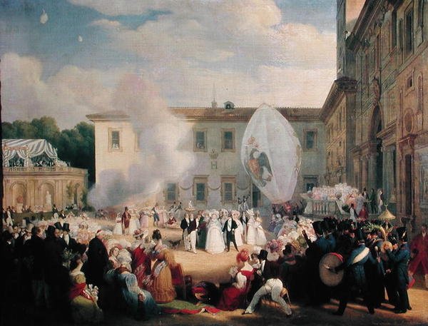 Francois Rene (1768-1848) Vicomte de Chateaubriand, mottar storhertuginnen Elena av Russland (1807-73) i hagene til Villa Medici, 29. april 1829, 1830 av Jean Pierre Norblin de La Gourdaine