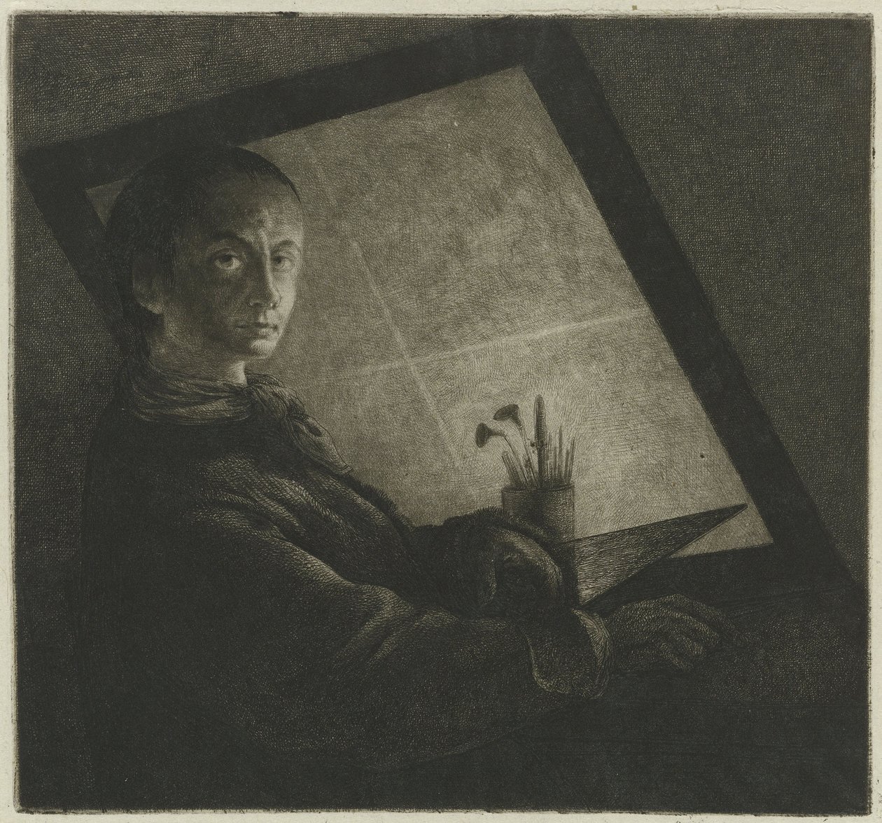 Selvportrett som gravør av Jean Pierre Norblin de La Gourdaine