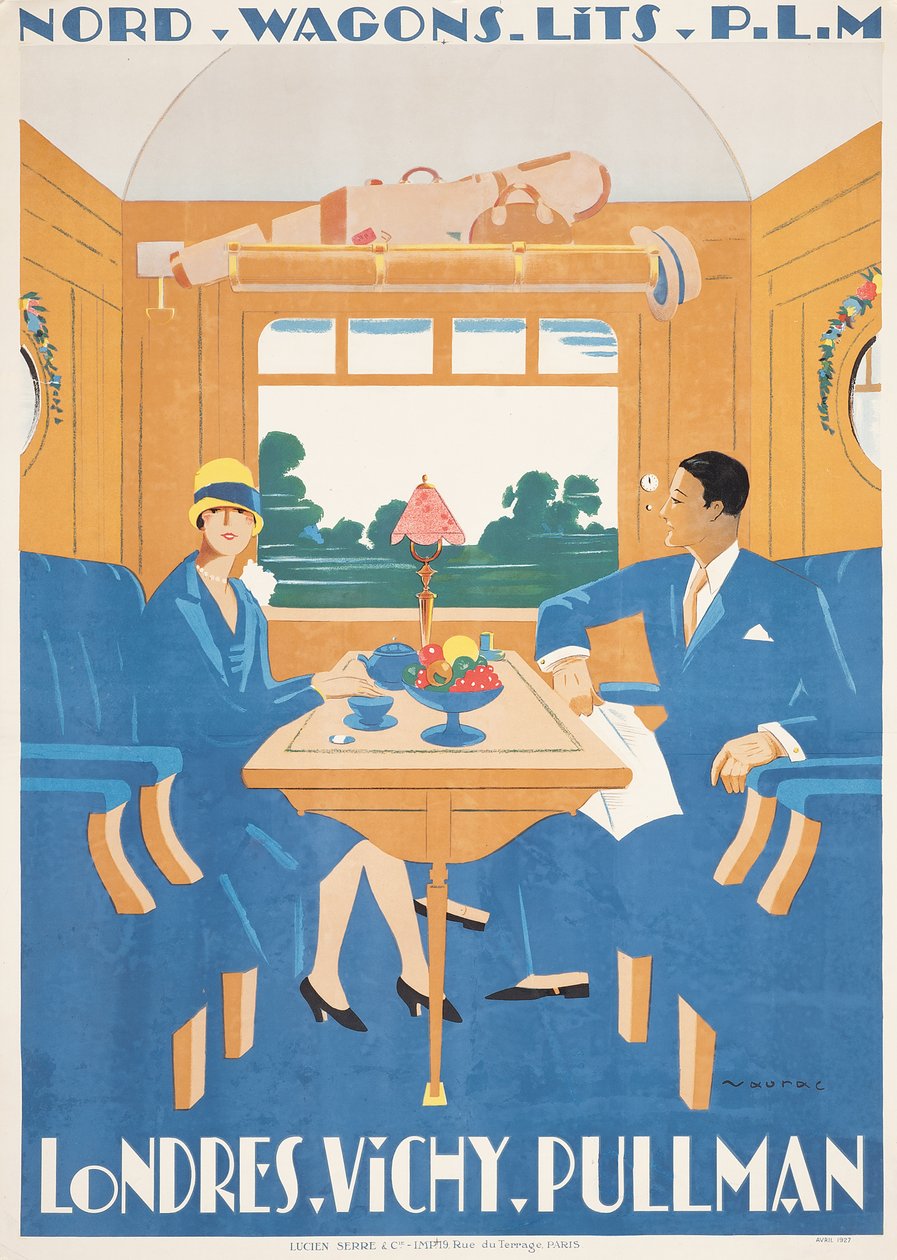 Reklameplakat for ekspresstoget London til Vichy Pullman av Jean Raoul Chaurand Naurac