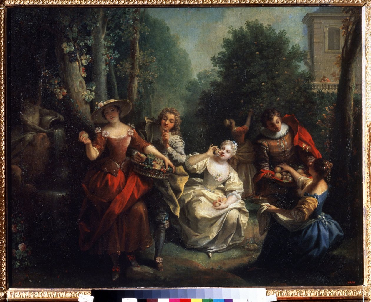 De fem sansene: ""Le gikt"" (Smaken) unge mennesker i aristokratiet smaker frukt. Maleri av Jean Raoux (1677-1734) 1725-1735 Pushkin-museet, Moskva av Jean Raoux