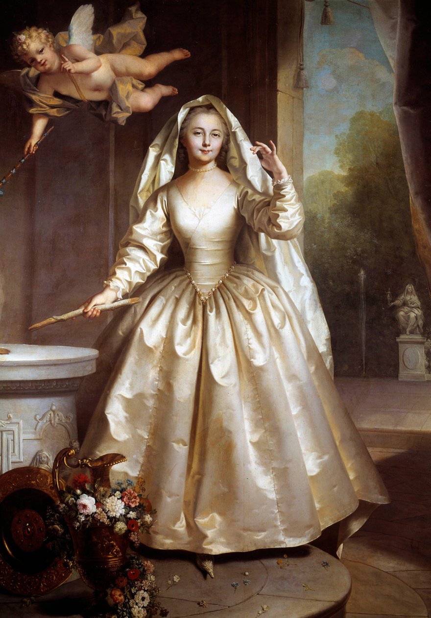 Portrett i full lengde av Marie Francoise Perdrigeon, Madame Boucher (1716-1734) som et vestalmaleri av Jean Raoux (1677-1734) 1733 Søn. 2,61x1,97 m Dijon, Museum of Fine Arts av Jean Raoux